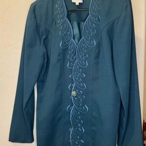 Elegant Teal Embroidered Women's Jacket